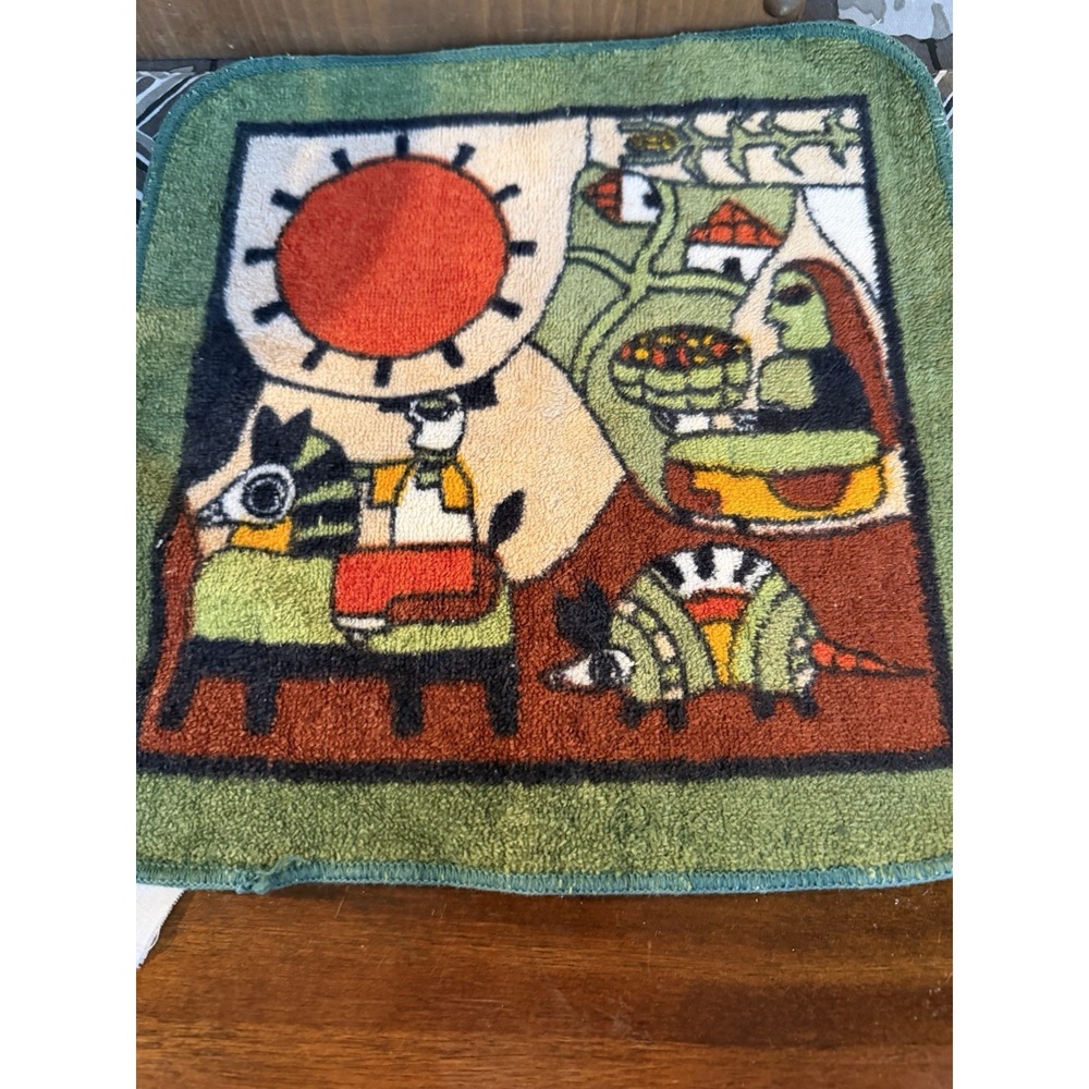 1970s Fernando Llort La Palma El Salvador Folk Art Wash Clothes Set Of 2